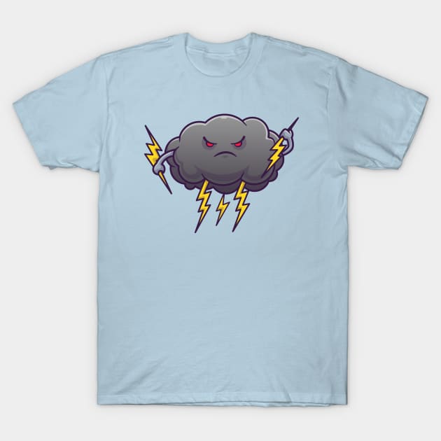 Cute Angry Cloud Storm With Thunder Cartoon T-Shirt by Catalyst Labs